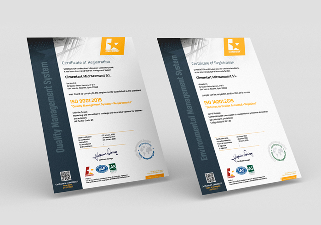 Certificados de Calidad ISO 9001 y Medioambiental 14001